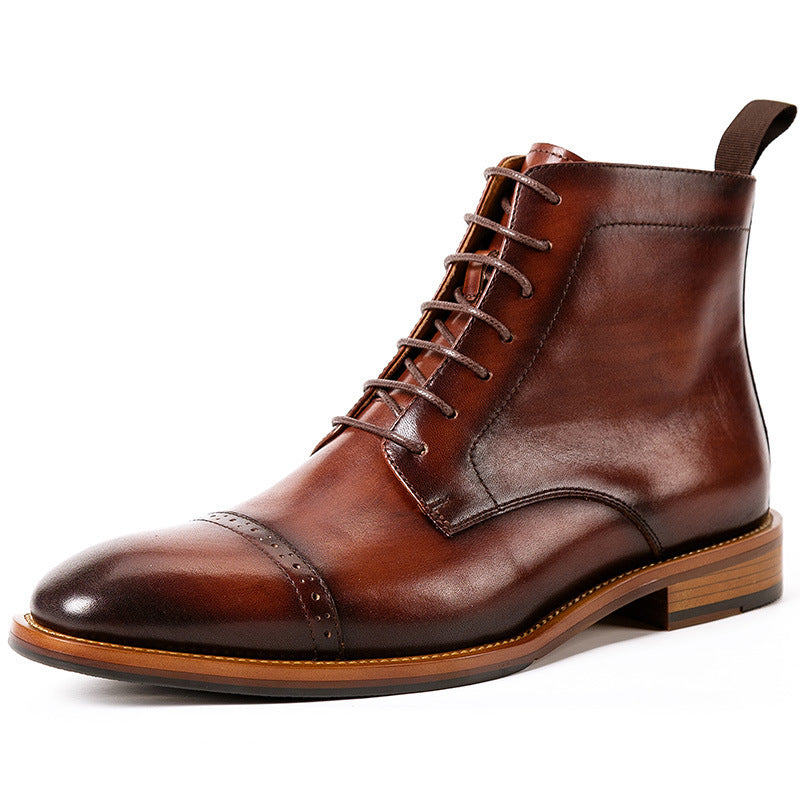 High-top Lace-up Men's Leather Boots Cowhide Men's Shoes Britis