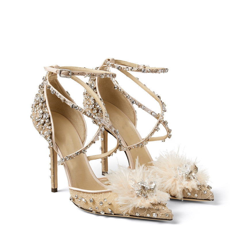 Nude Lace Rhinestone Floral Pumps