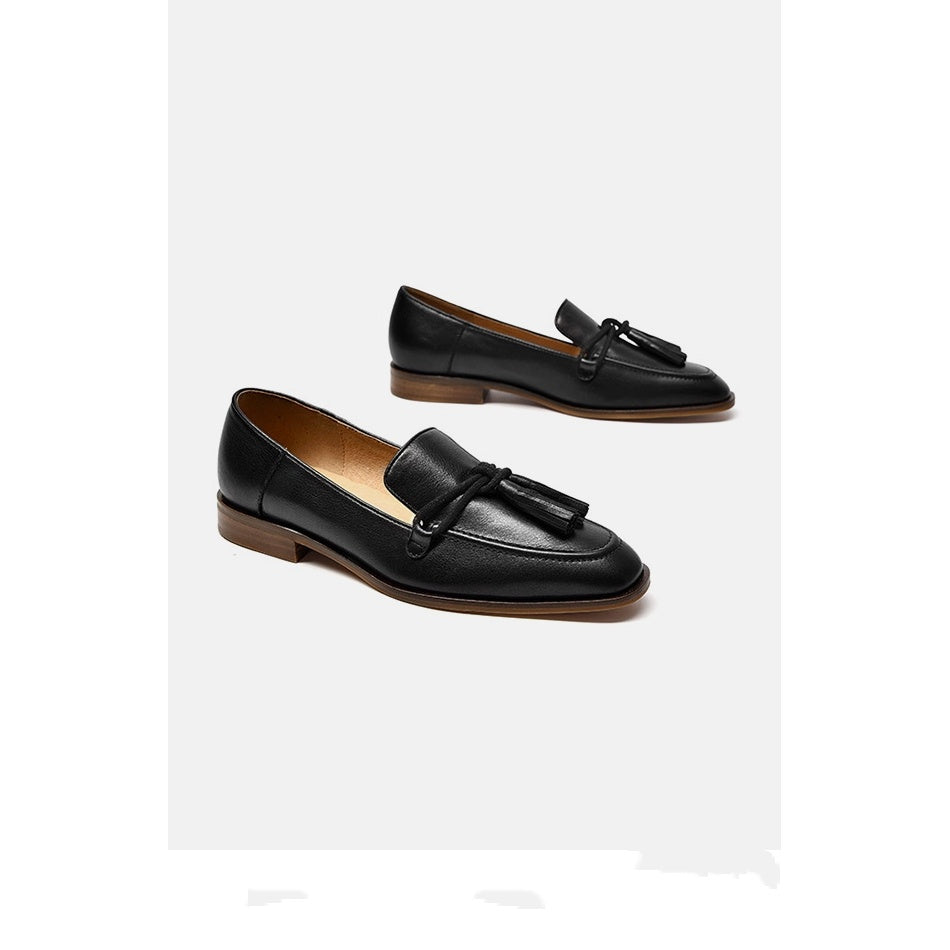 Leather Shallow Flat-bottomed British Heel Shoes