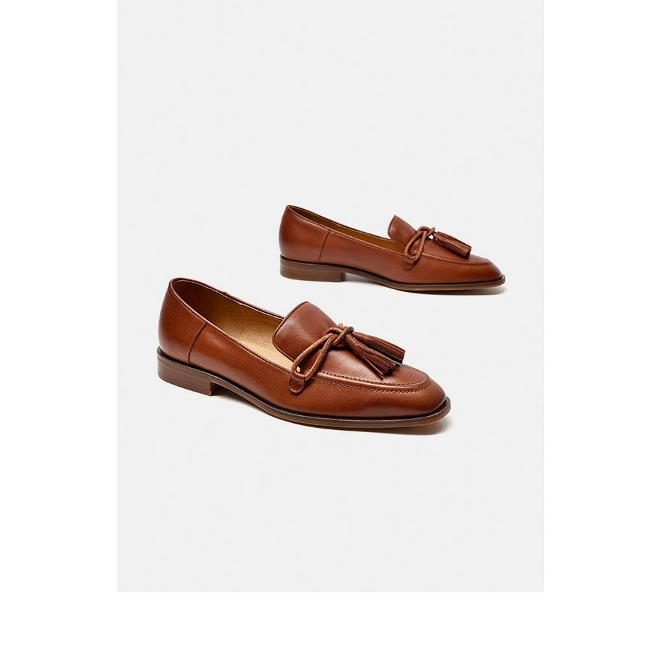 Leather Shallow Flat-bottomed British Heel Shoes