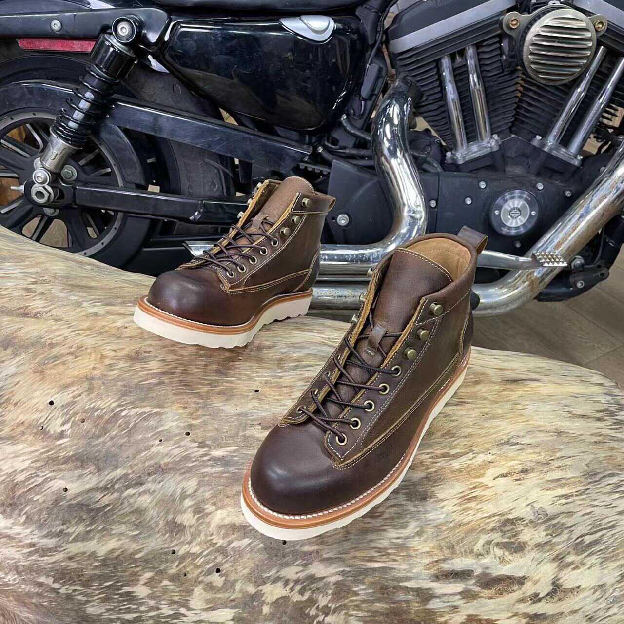 Retro Style Worker Boot Men's High-top Leather Motorcycle Boots