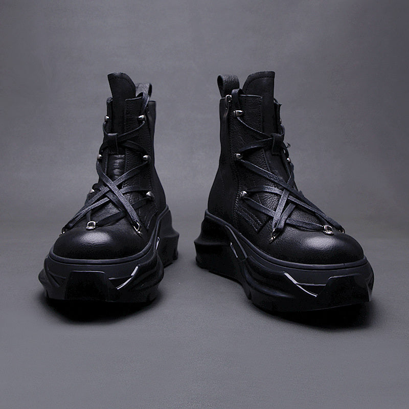 Winter Thick-soled Motorcycle Martin Boots Side Zipper Genuine Leather High-top Men's Shoes