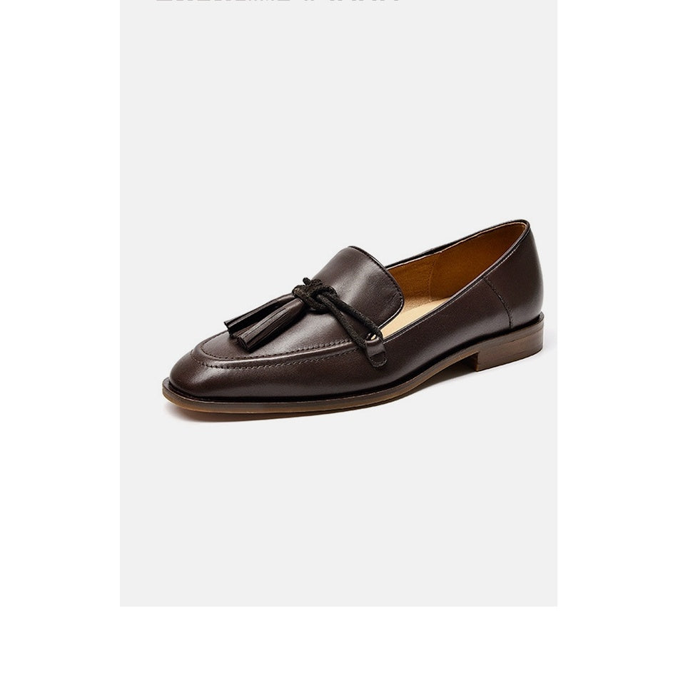 Leather Shallow Flat-bottomed British Heel Shoes