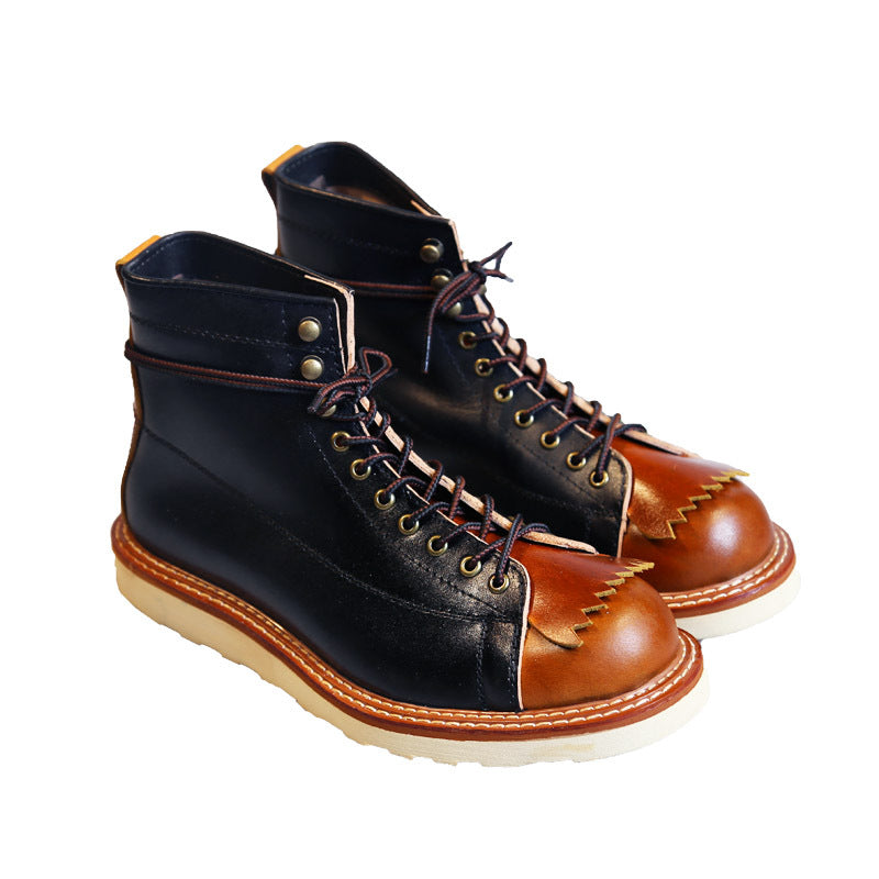 American Style Retro Leather Thick Sole Casual Boots Men's High Top